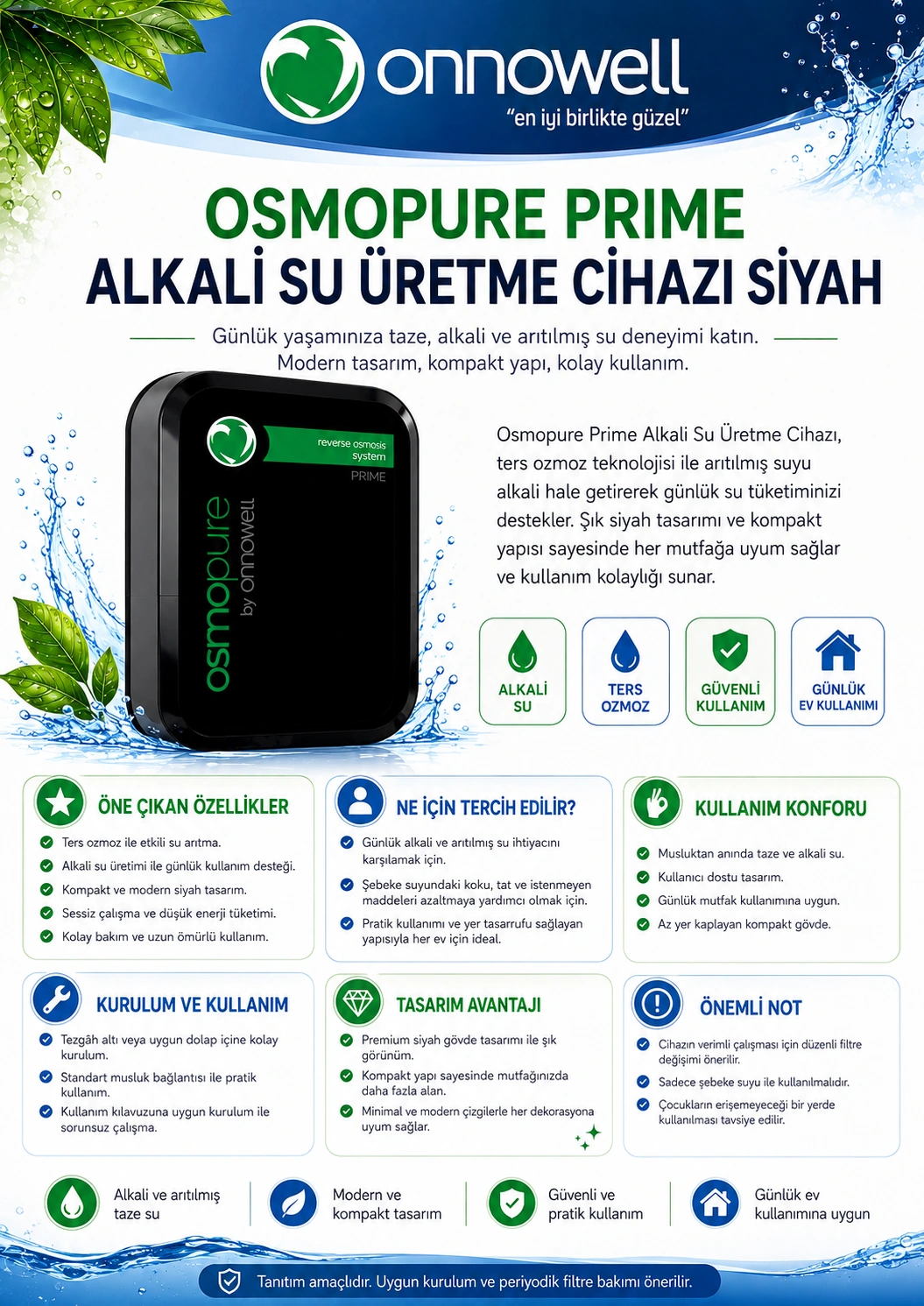 Osmopure Prime Alkali Su Üretme Cihazı Siyah